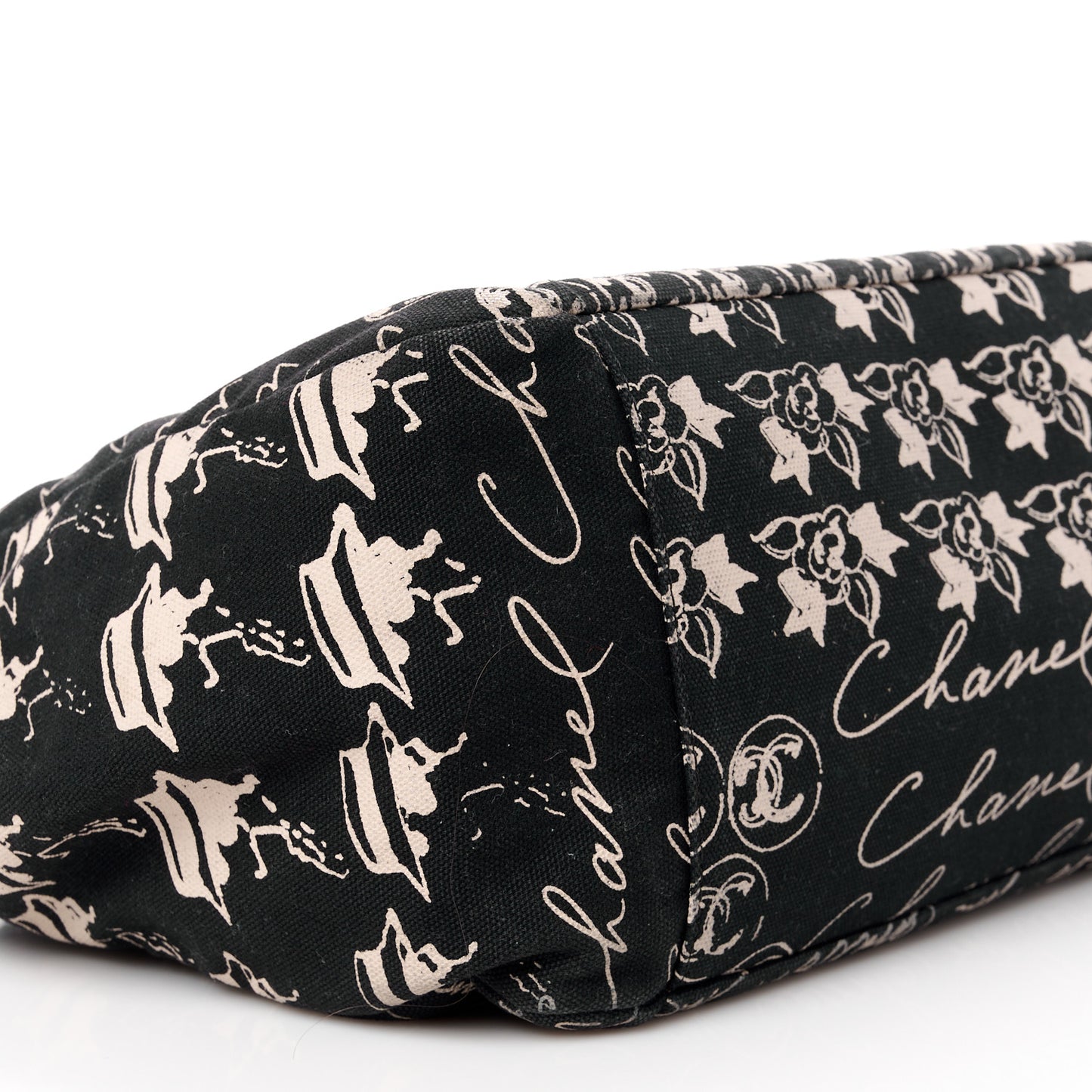 Canvas Camellia Flower Tote Black