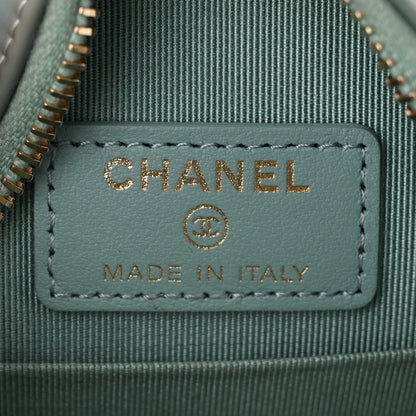 Chanel Patent Quilted Round Clutch With Chain Light Blue 6 of 11