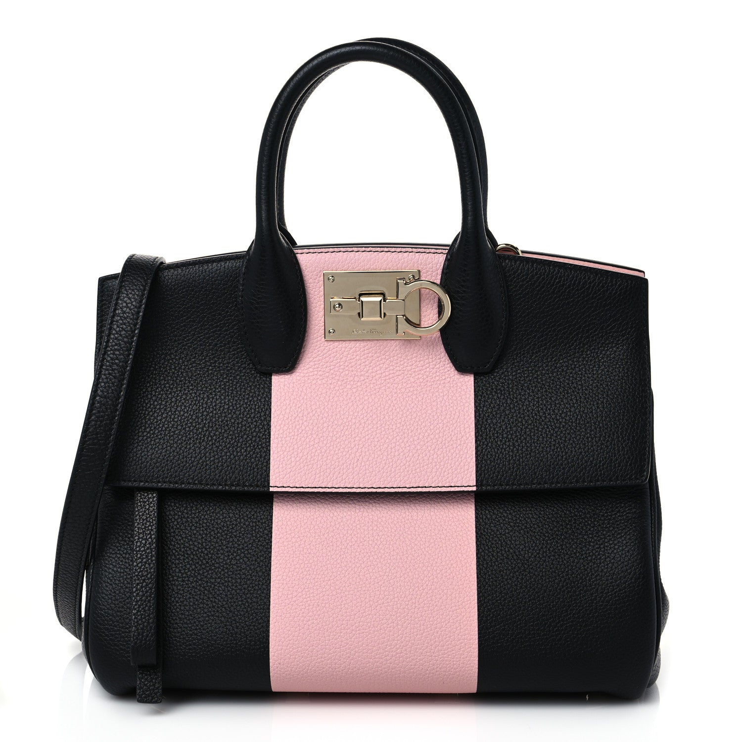 Salvatore Ferragamo Calfskin Studio Top Handle Bag Black Pink 1 of 8