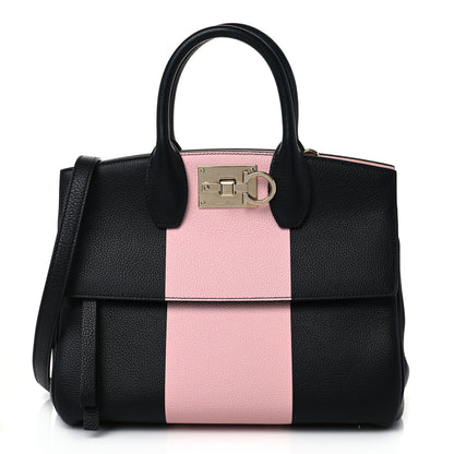 Salvatore Ferragamo Calfskin Studio Top Handle Bag Black Pink 1 of 8