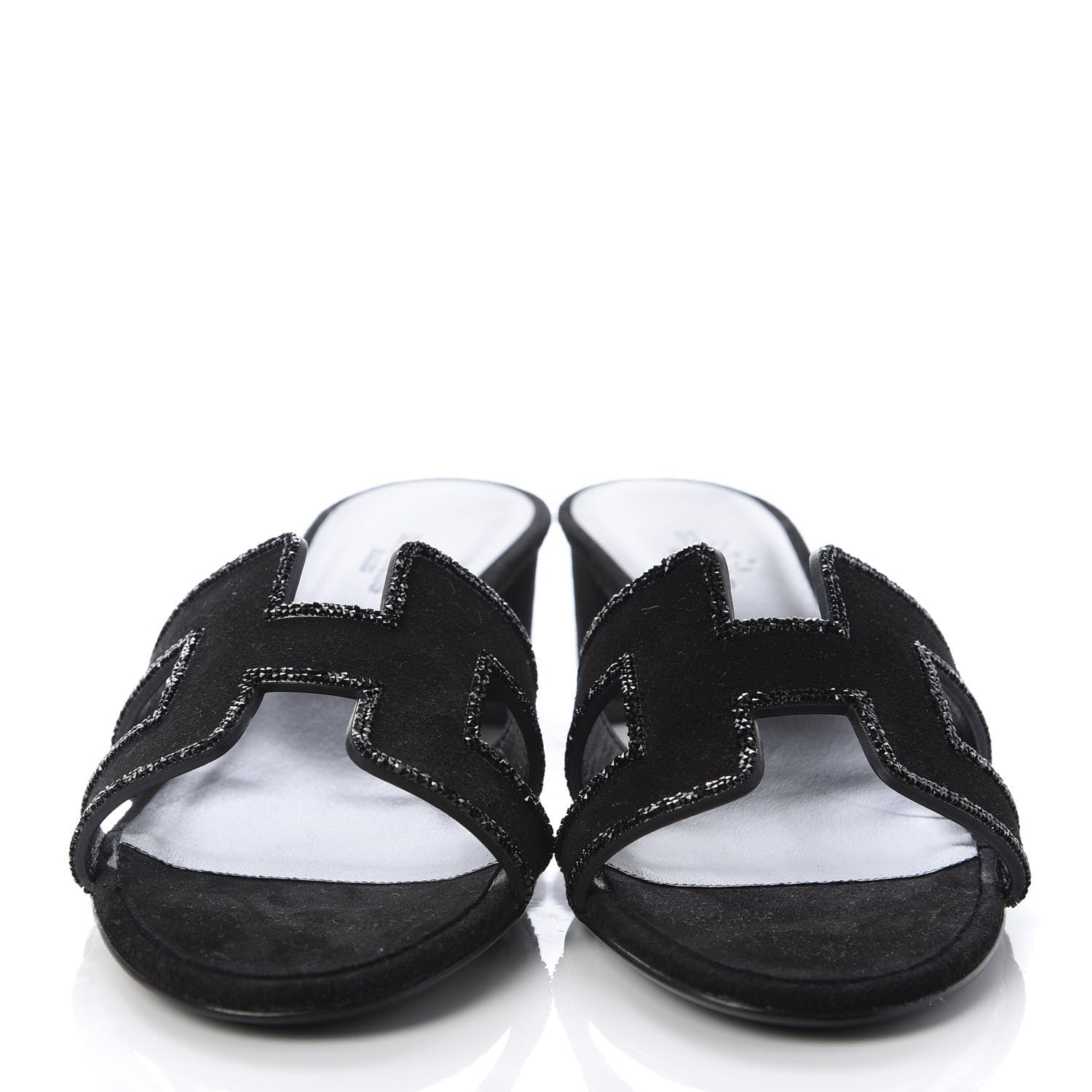 Hermes Suede Goatskin Rhinestone Oasis Sandals 36.5 Black 2 of 9