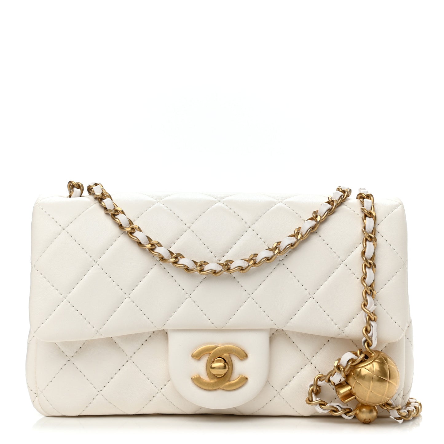 Lambskin Quilted Mini Rectangular Pearl Crush Flap White