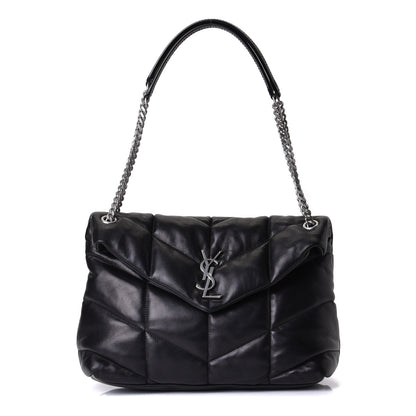 Saint Laurent Lambskin Quilted Medium Loulou Puffer Monogram Chain Satchel Black 1 of 5