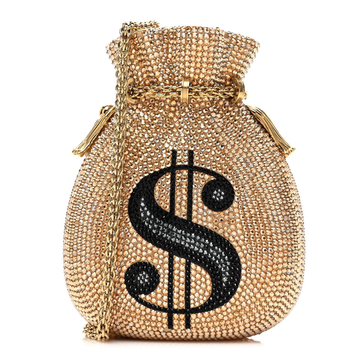 Judith Leiber Crystal Money Bags Minaudiere Clutch Gold 1 of 10