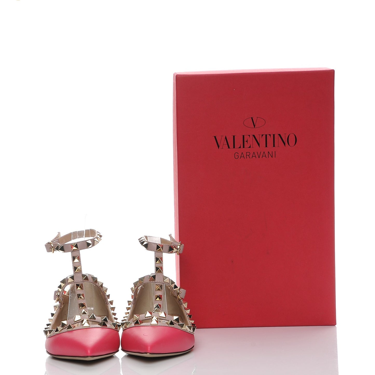Calfskin Nappa Rockstud Cage Ballerina Flats 35.5 Deep Fuxia Poudre