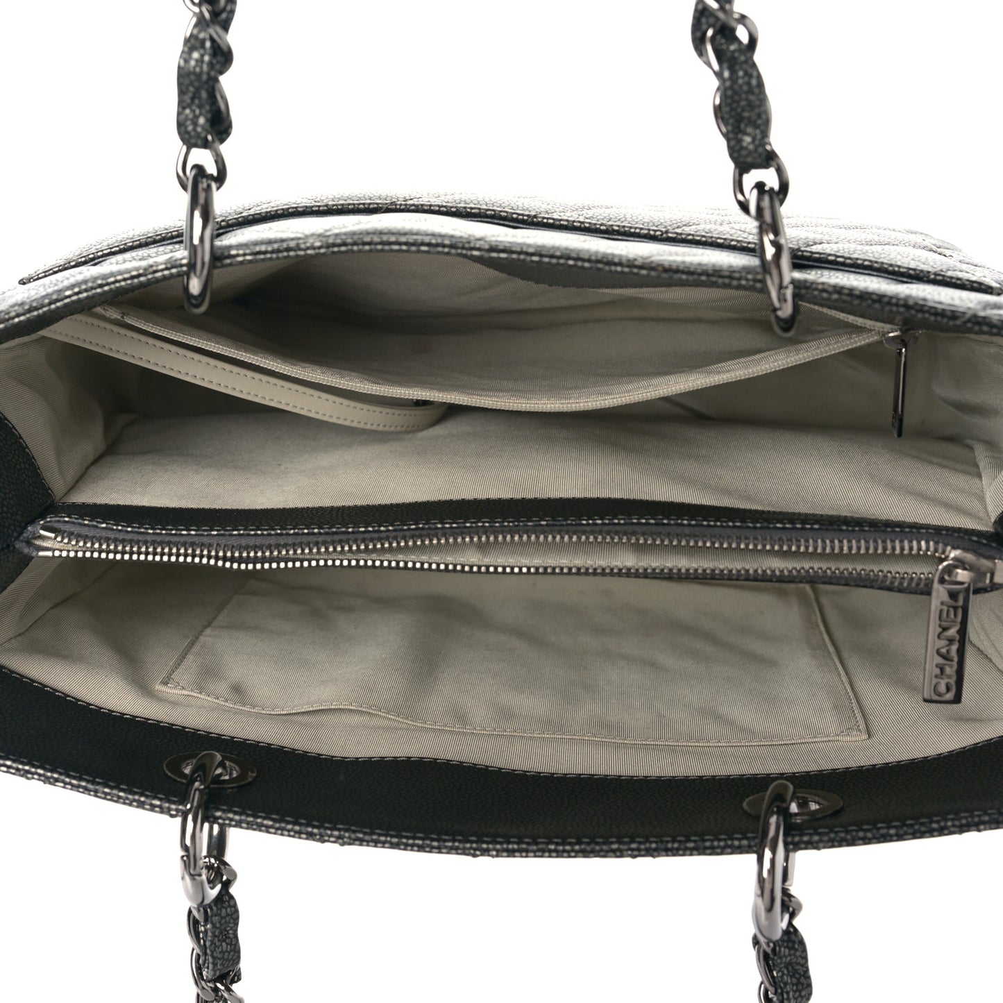 Metallic Caviar Quilted Grand Shopping Tote GST Dark Silver