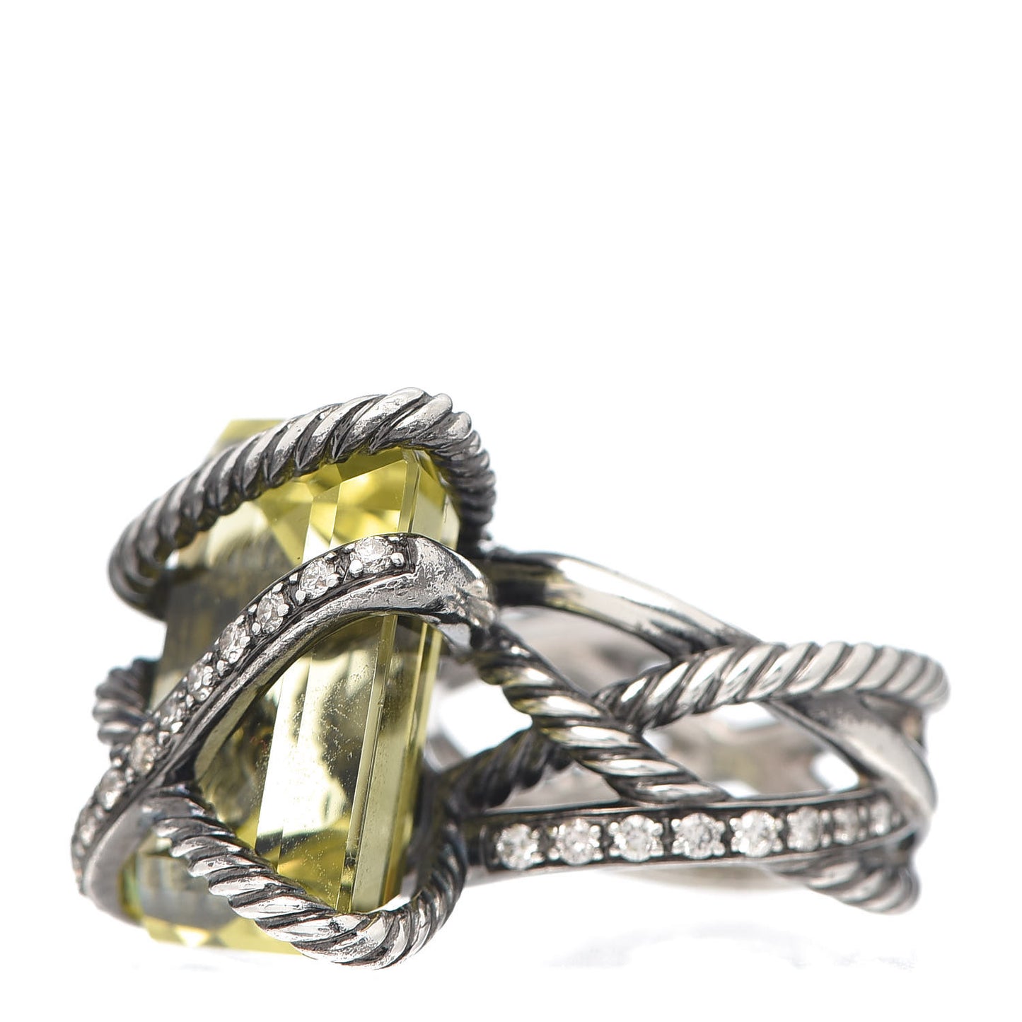 Sterling Silver Diamond Lemon Citrine 15mm Cable Wrap Ring 54 6.75