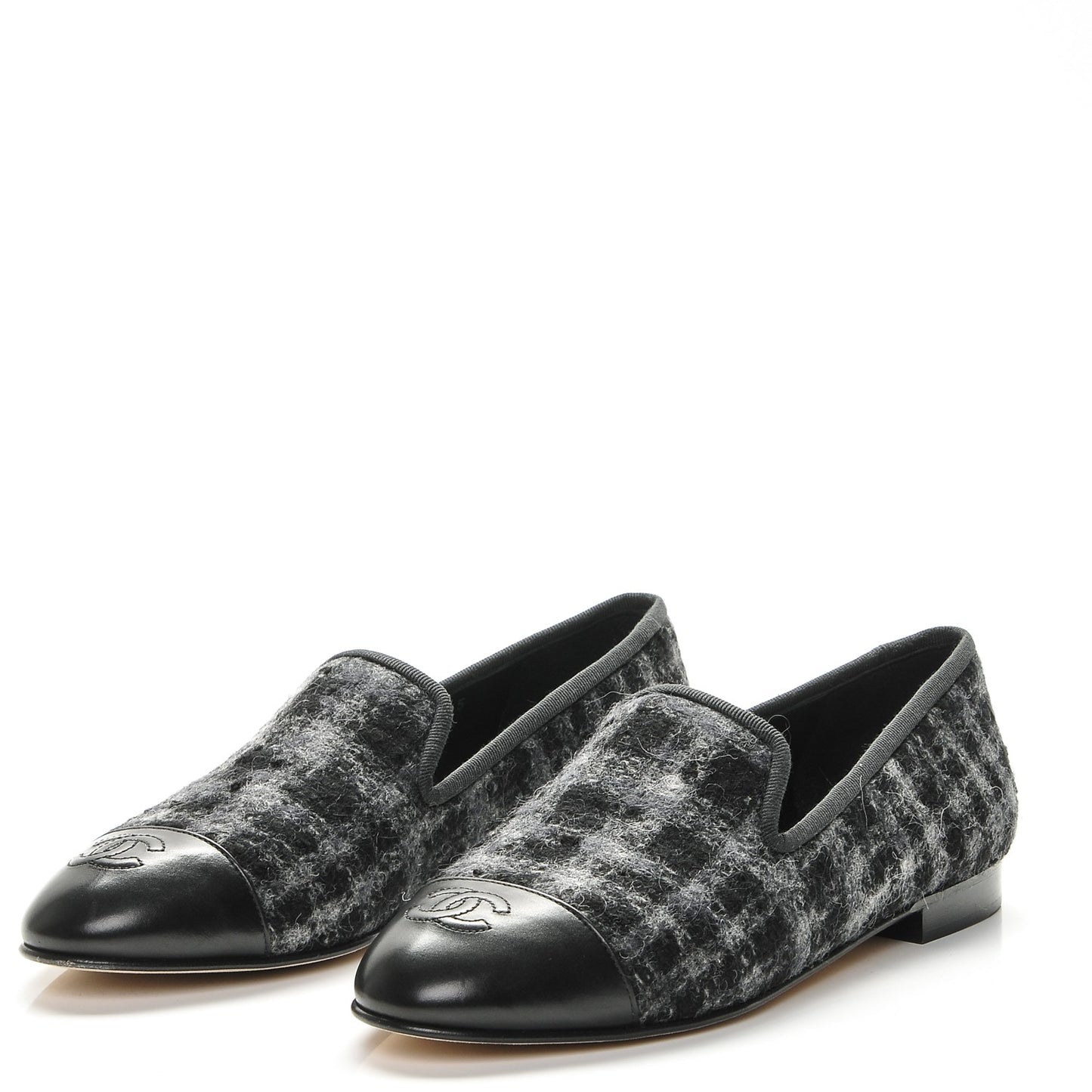 Tweed Lambskin Cap Toe Loafers 38 Blue Grey Black