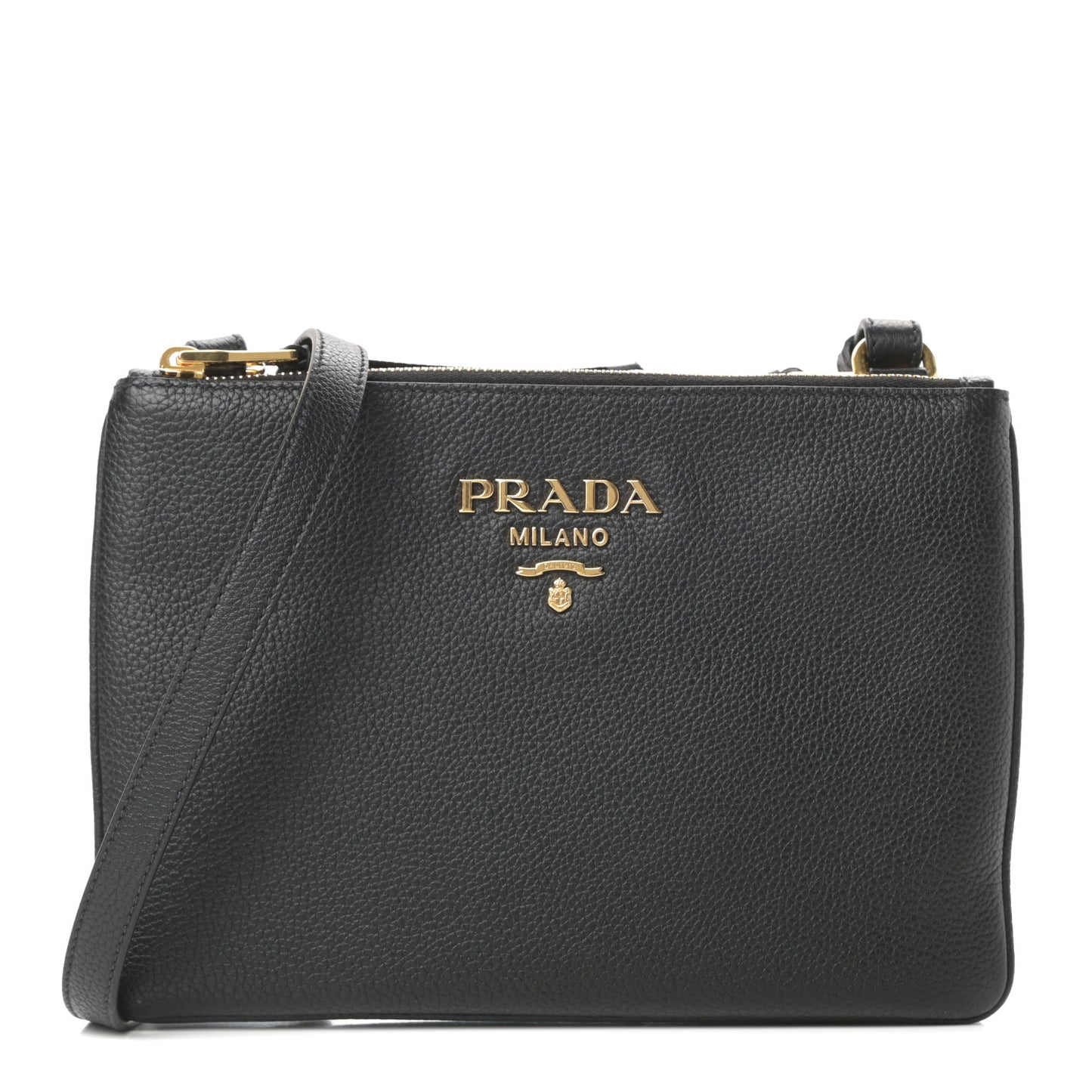 Vitello Phenix Double Zip Crossbody Bag Black
