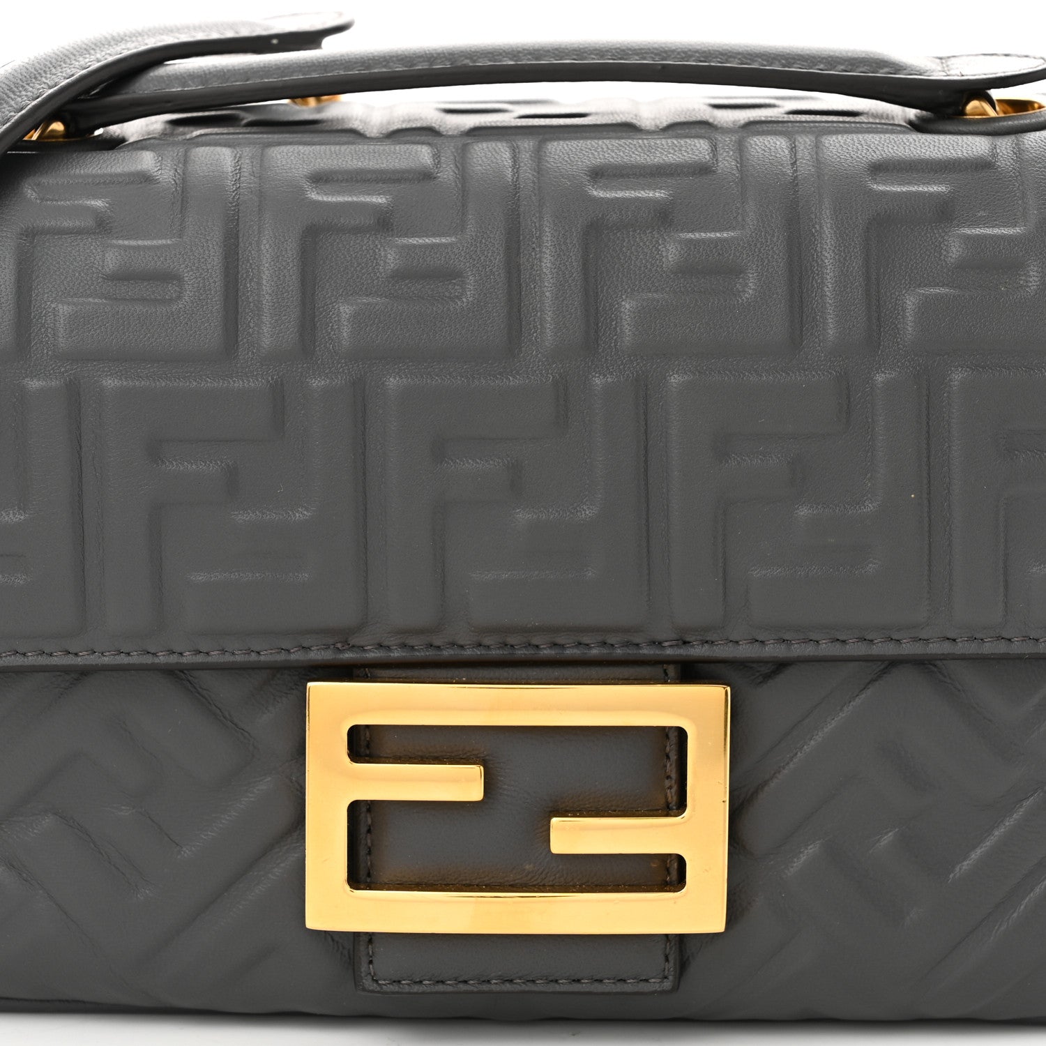 Fendi Nappa Small FF Embossed Mid Chain Baguette Anthracite 8 of 10