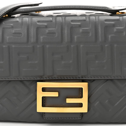 Fendi Nappa Small FF Embossed Mid Chain Baguette Anthracite 8 of 10