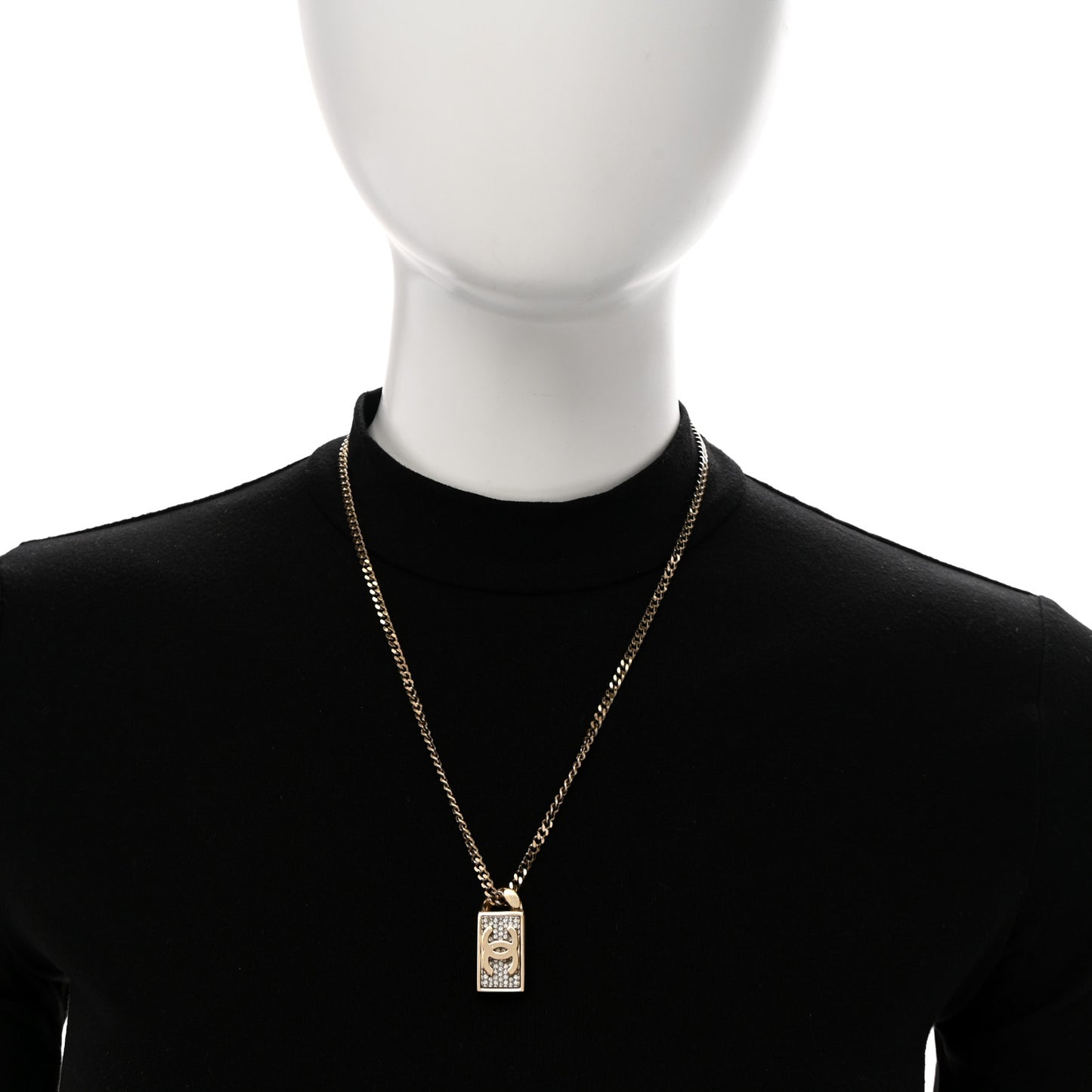 Crystal Dog Tag Charm Necklace Gold