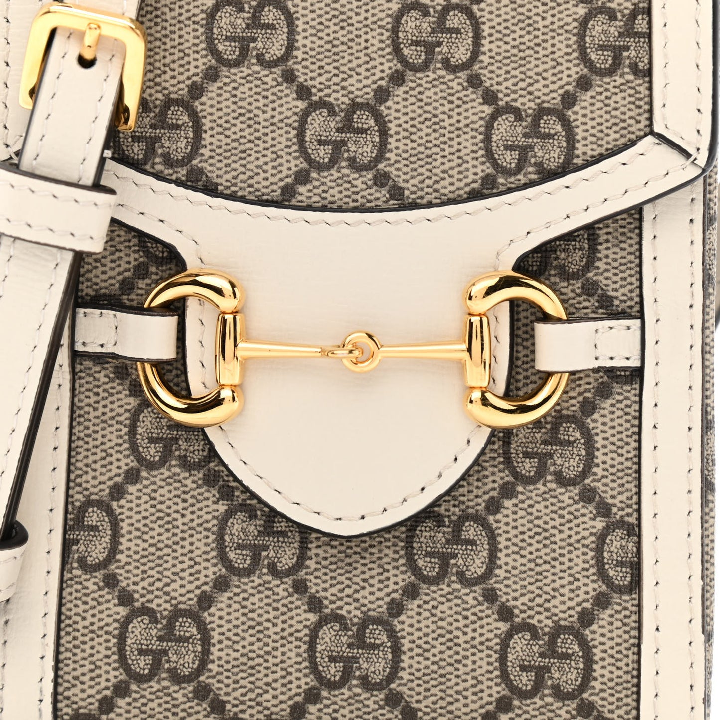 GG Supreme Monogram Azalea Calfskin Mini Horsebit 1955 Crossbody Bag Beige Ebony Mystic White