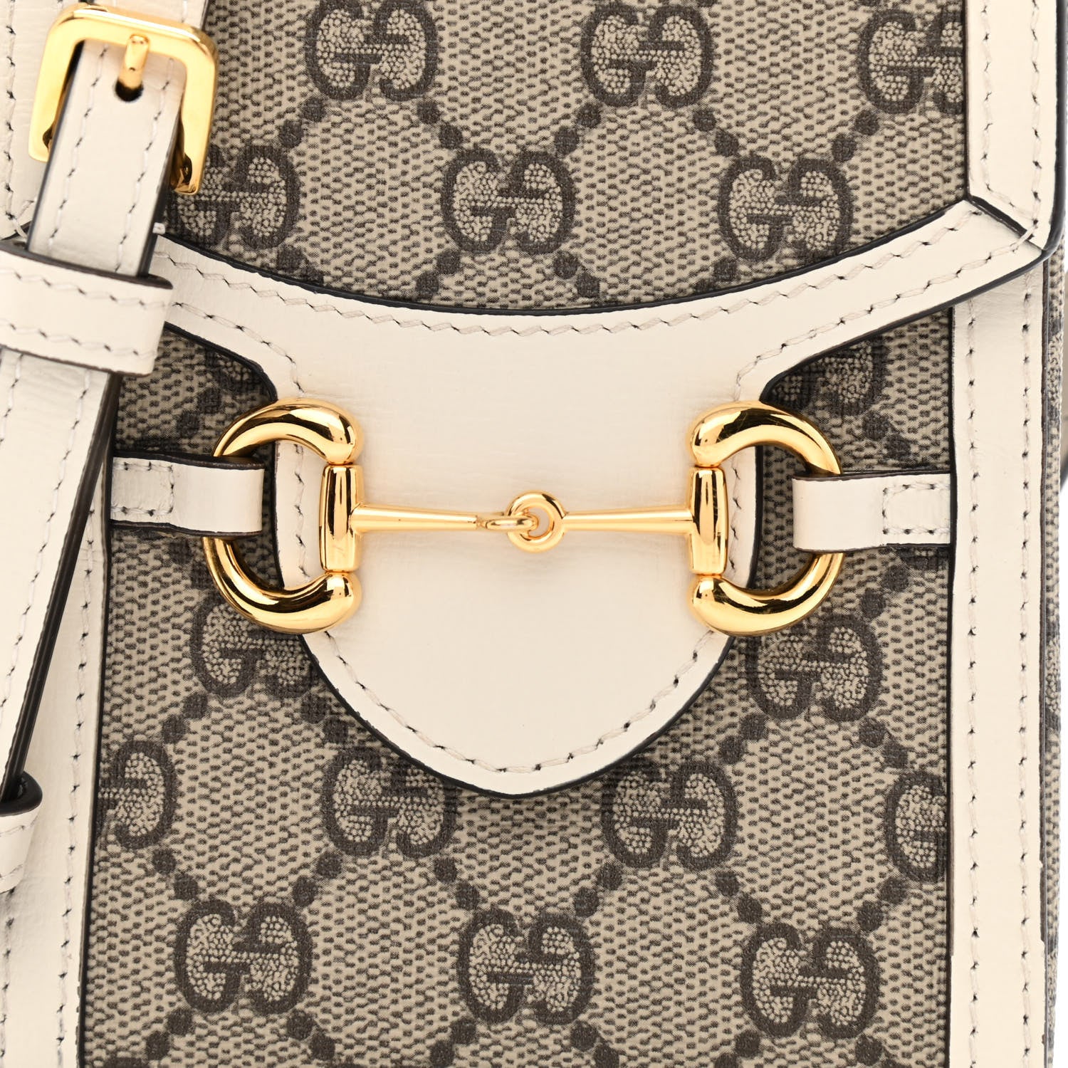 Gucci GG Supreme Monogram Azalea Calfskin Mini Horsebit 1955 Crossbody Bag Beige Ebony Mystic White 8 of 10