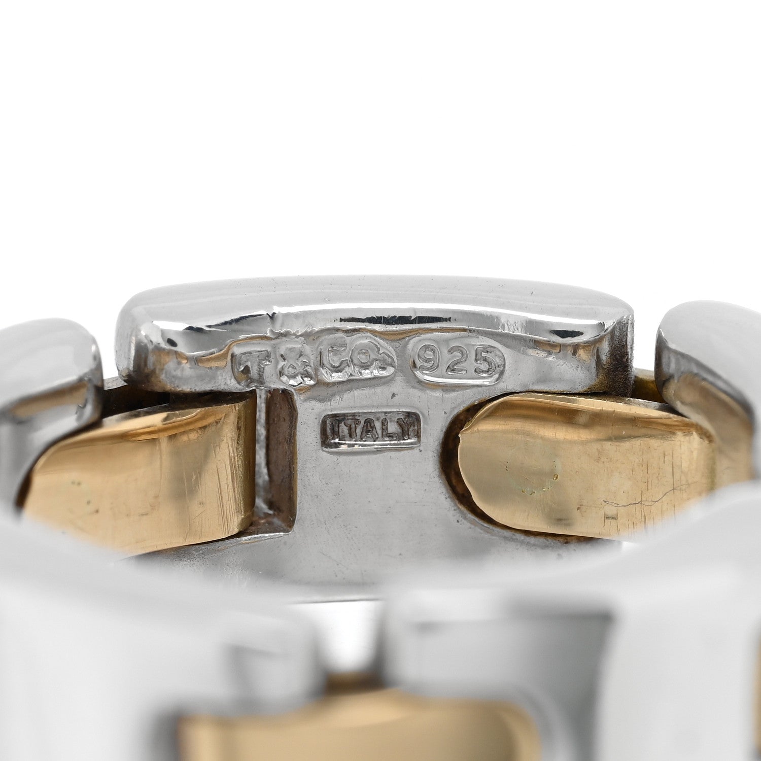 Tiffany Sterling Silver 18K Yellow Gold Link Ring 50 5.25 4 of 4