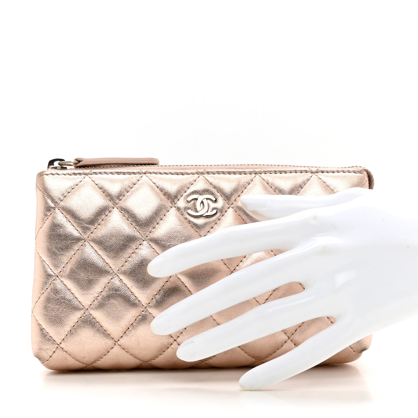 Metallic Lambskin Quilted Cosmetic Pouch Light Pink