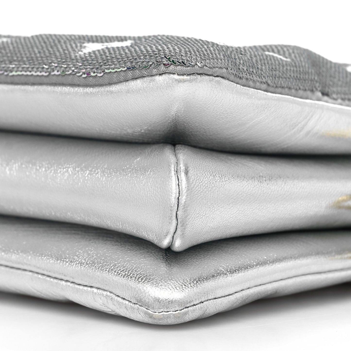 Satin Sequin Embroidered Monogram Coussin BB Silver