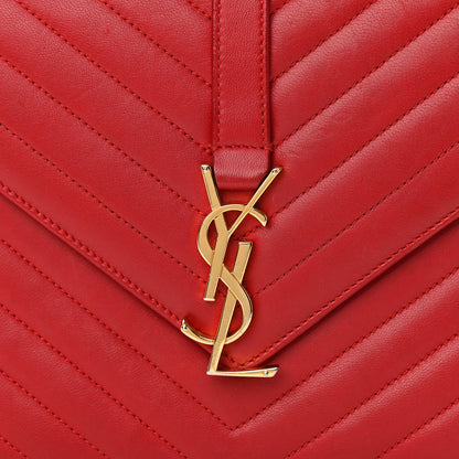 Saint Laurent Lambskin Matelasse Chevron Medium Monogram Satchel Red 8 of 21