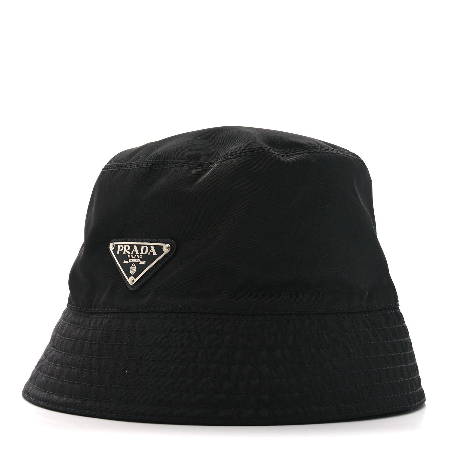 Prada Re-Nylon Metal Triangle Logo Mens Bucket Hat L Black 1 of 9