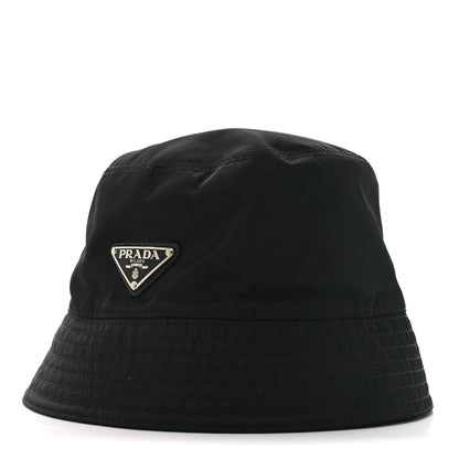 Prada Re-Nylon Metal Triangle Logo Mens Bucket Hat L Black 1 of 9