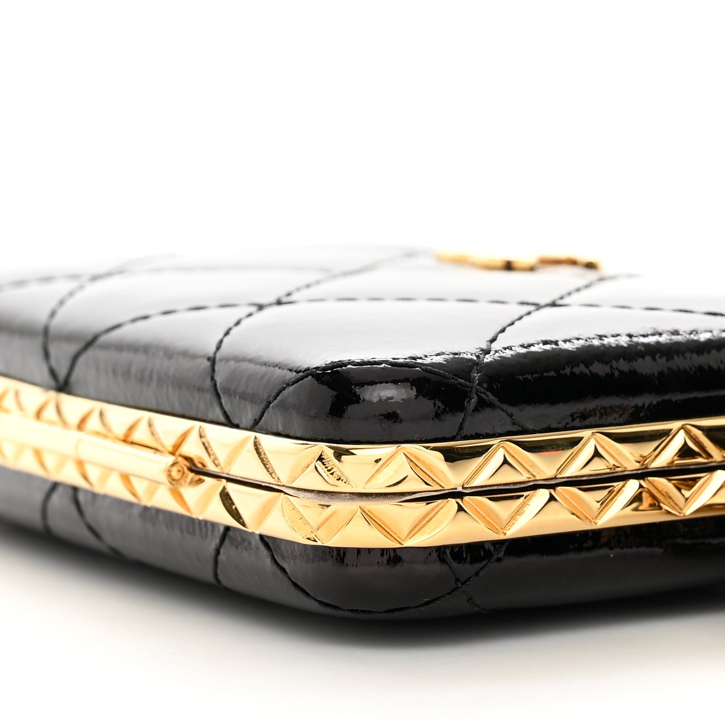 Glazed Goatskin Quilted Small Box With Chain Black