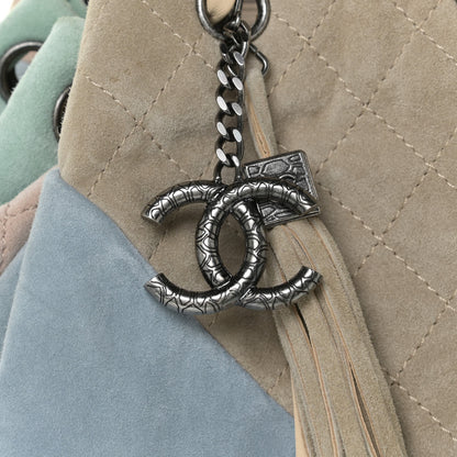 Chanel Suede Quilted Patchwork Drawstring Bag Blue Green Pink Beige 11 of 11