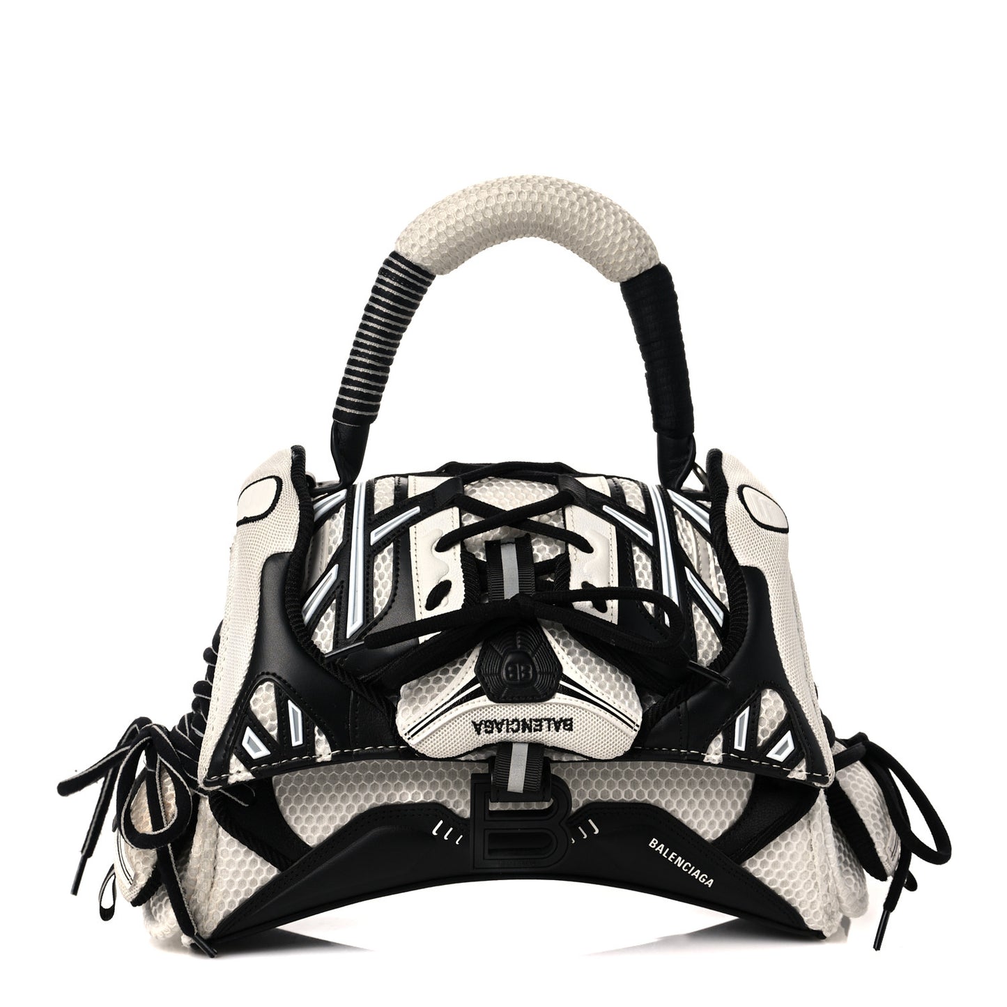 Faux Calfskin Fabric Small Sneakerhead Top Handle Bag Black White