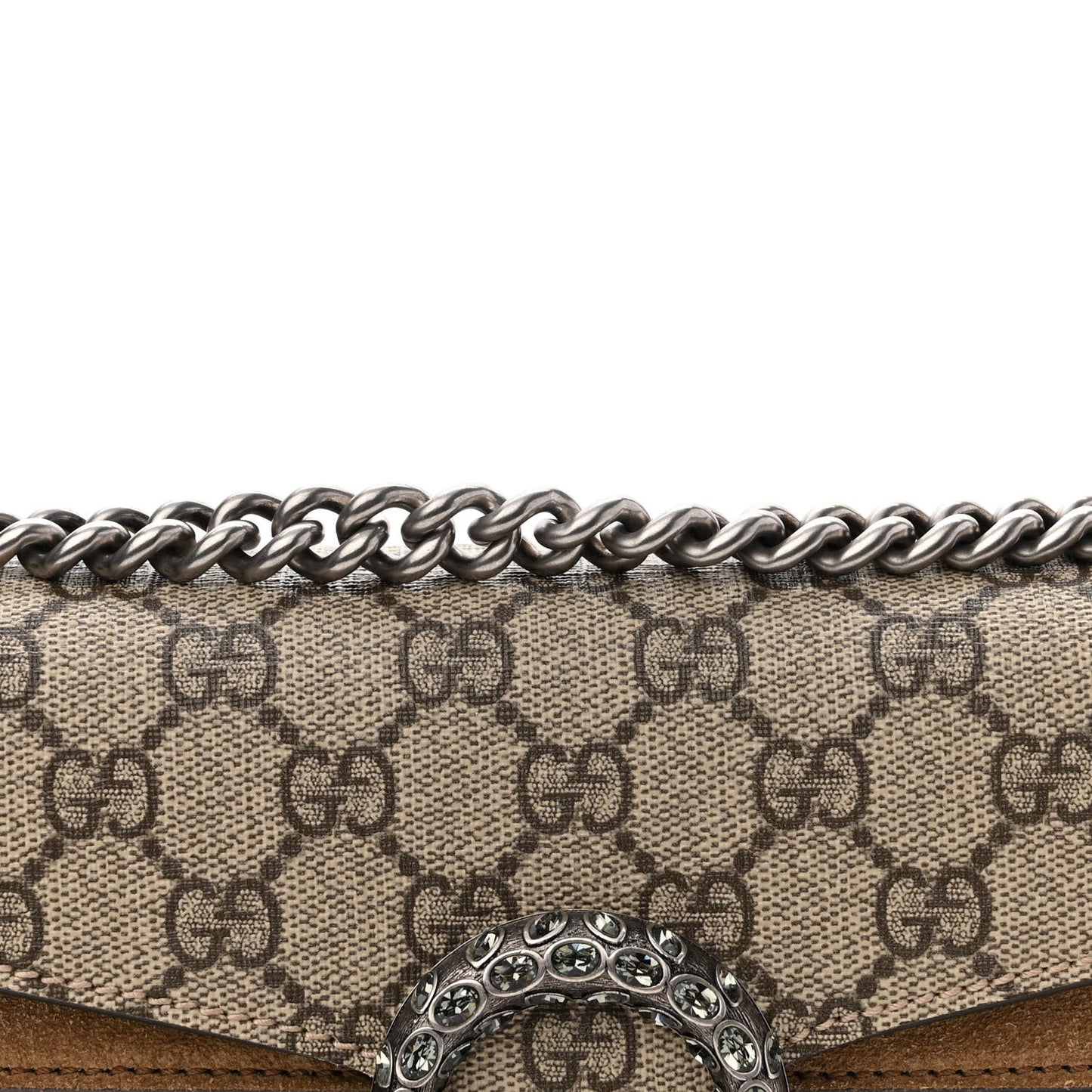 GG Supreme Monogram Suede Crystal Small Dionysus Shoulder Bag Beige Ebony Taupe