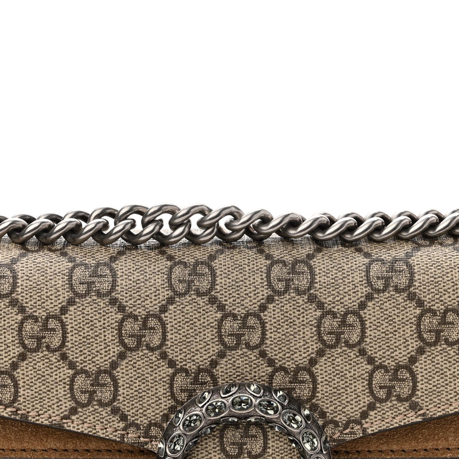 Gucci GG Supreme Monogram Suede Crystal Small Dionysus Shoulder Bag Beige Ebony Taupe 11 of 12