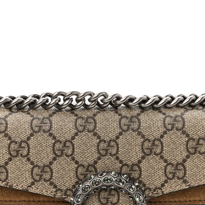 Gucci GG Supreme Monogram Suede Crystal Small Dionysus Shoulder Bag Beige Ebony Taupe 11 of 12