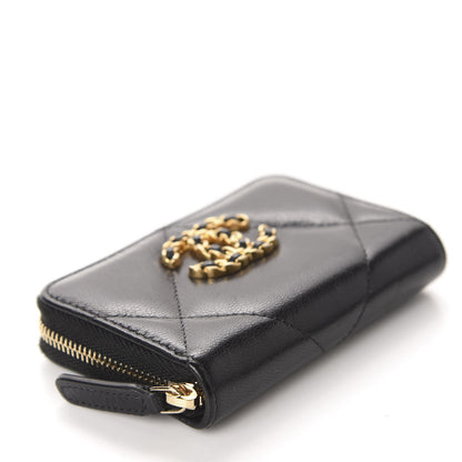 Chanel Shiny Goatskin Quilted Chanel 19 Zip Around Coin Purse Wallet Black 4 of 8