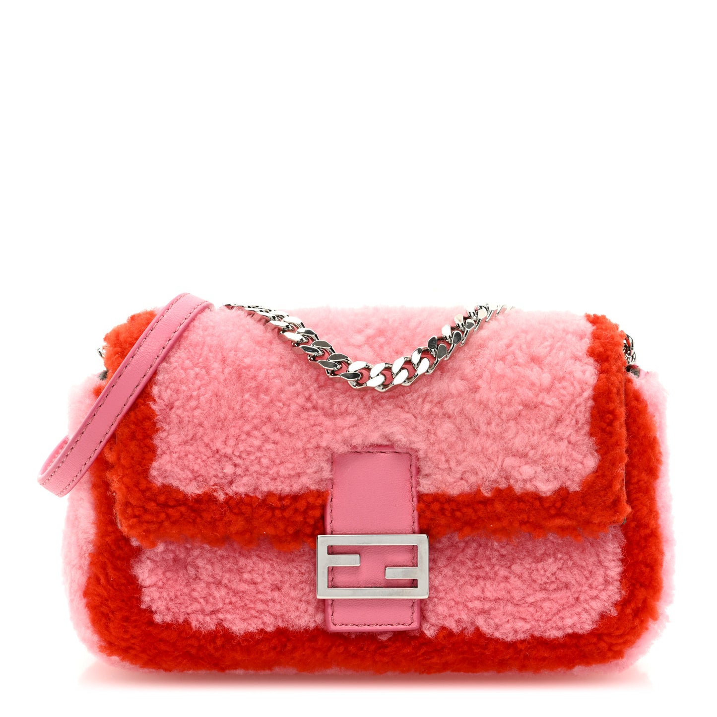Shearling Shiny Nappa Micro Baguette Bubblegum Rosso