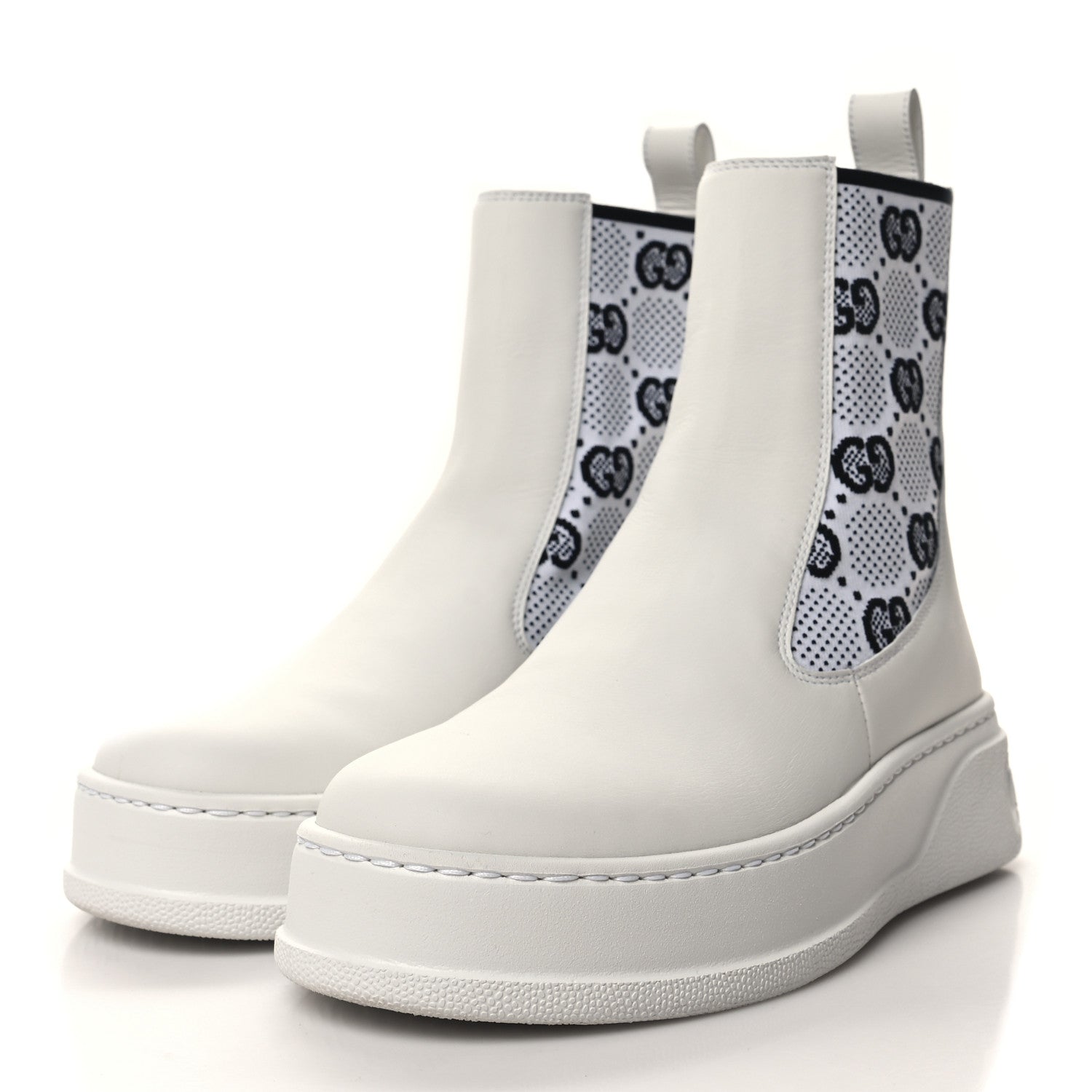 Gucci Dali Soft Calfskin Technical Jersey Knit GG Monogram Ankle Boots 35 White Great White Black 3 of 9