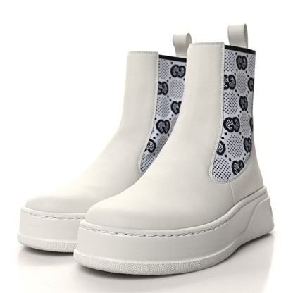 Gucci Dali Soft Calfskin Technical Jersey Knit GG Monogram Ankle Boots 35 White Great White Black 3 of 9