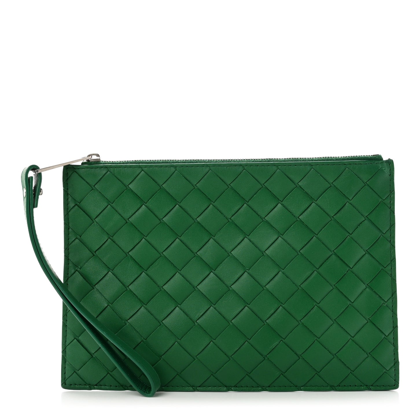 Nappa Intrecciato Wristlet Zip Wallet Racing Green