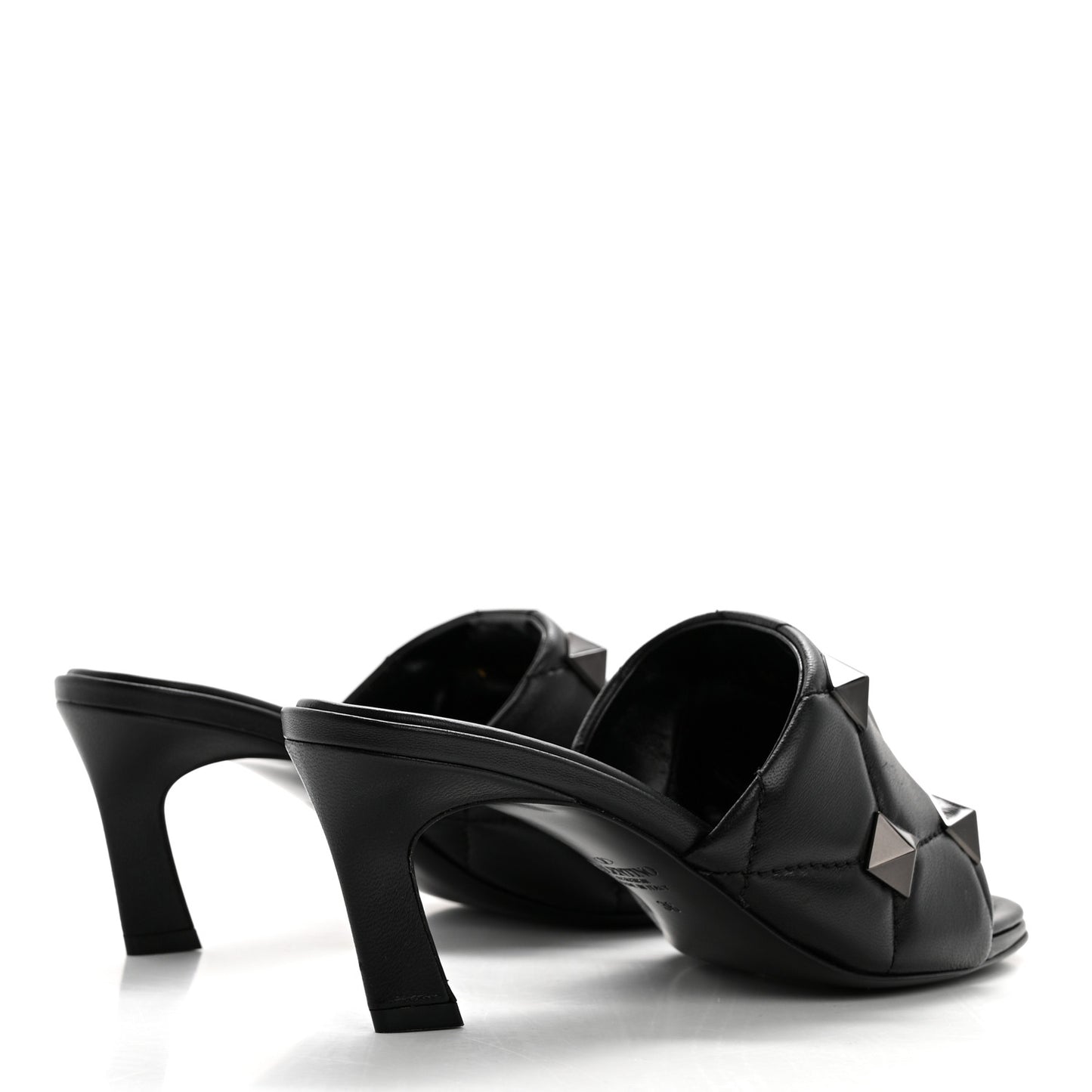 Nappa Quilted Monochrome Roman Stud 65mm Slide Sandals 36 Black