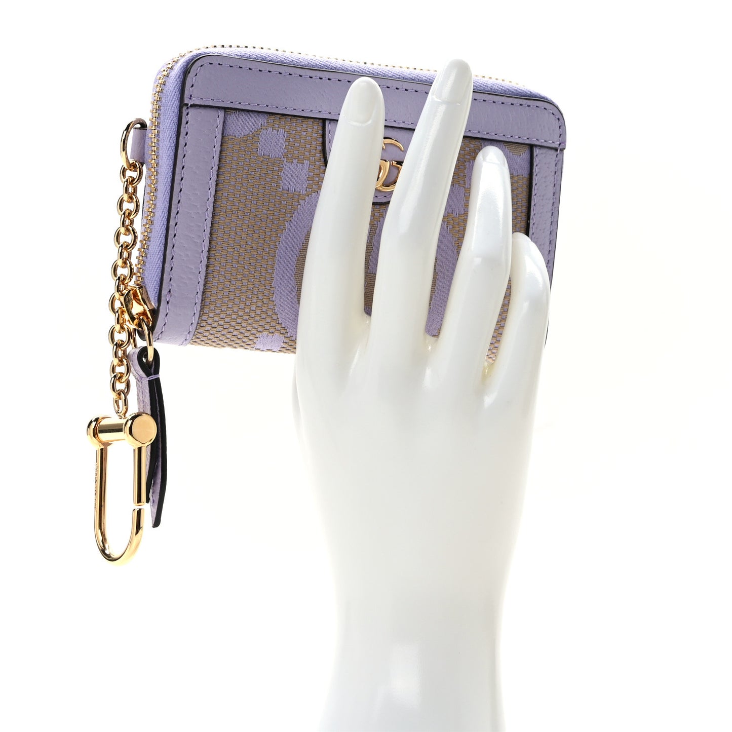 Monogram Jumbo GG Textured Dollar Calfskin Ophidia Key Card Case Beige Lapis