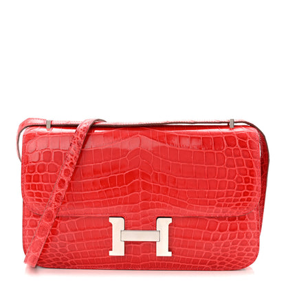 Hermes Shiny Niloticus Crocodile Constance Elan 25 Rouge Casaque 1 of 19