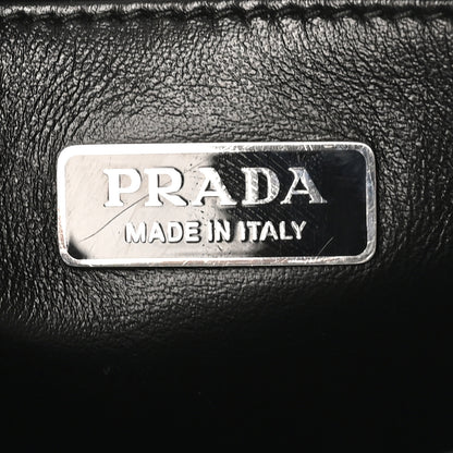 Prada Soft Calfskin Triangle Logo Embossed Small Double Handle Crossbody Tote Black 6 of 9