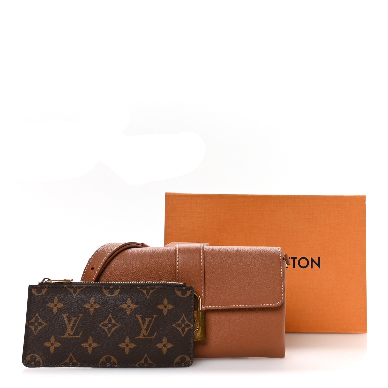 Louis Vuitton Grained Calfskin Low Key Wallet On Chain Cognac