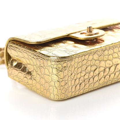 Chanel Metallic Calfskin Crocodile Embossed Cocodile Rectangular Mini Flap Gold 7 of 8
