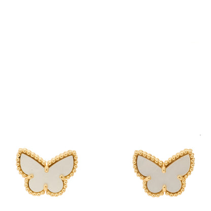 Van Cleef & Arpels 18K Yellow Gold Mother of Pearl Sweet Alhambra Butterfly Earrings 1 of 5