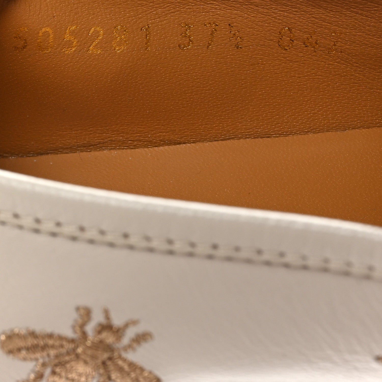 Gucci Goatskin Bee Star Embroidered Womens Jordaan Loafers 37.5 Mystic White 7 of 9