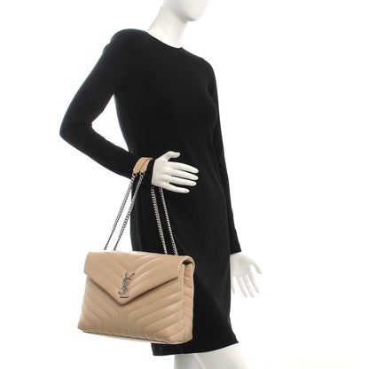Saint Laurent Calfskin Y Quilted Monogram Medium Loulou Chain Satchel Nude Powder 3 of 12