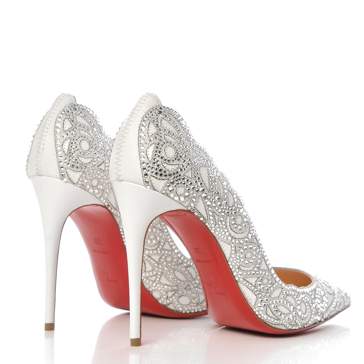 Christian Louboutin Calfskin Scalloped Lace Crystal Top Vague 100 Pumps 39 White 4 of 8
