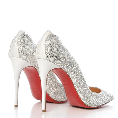 Christian Louboutin Calfskin Scalloped Lace Crystal Top Vague 100 Pumps 39 White 4 of 8