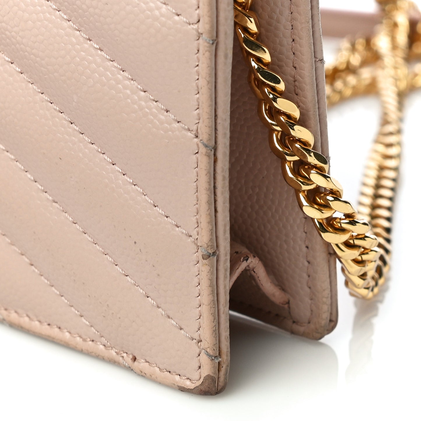 Grain De Poudre Matelasse Chevron Monogram Envelope Chain Wallet Nude Powder