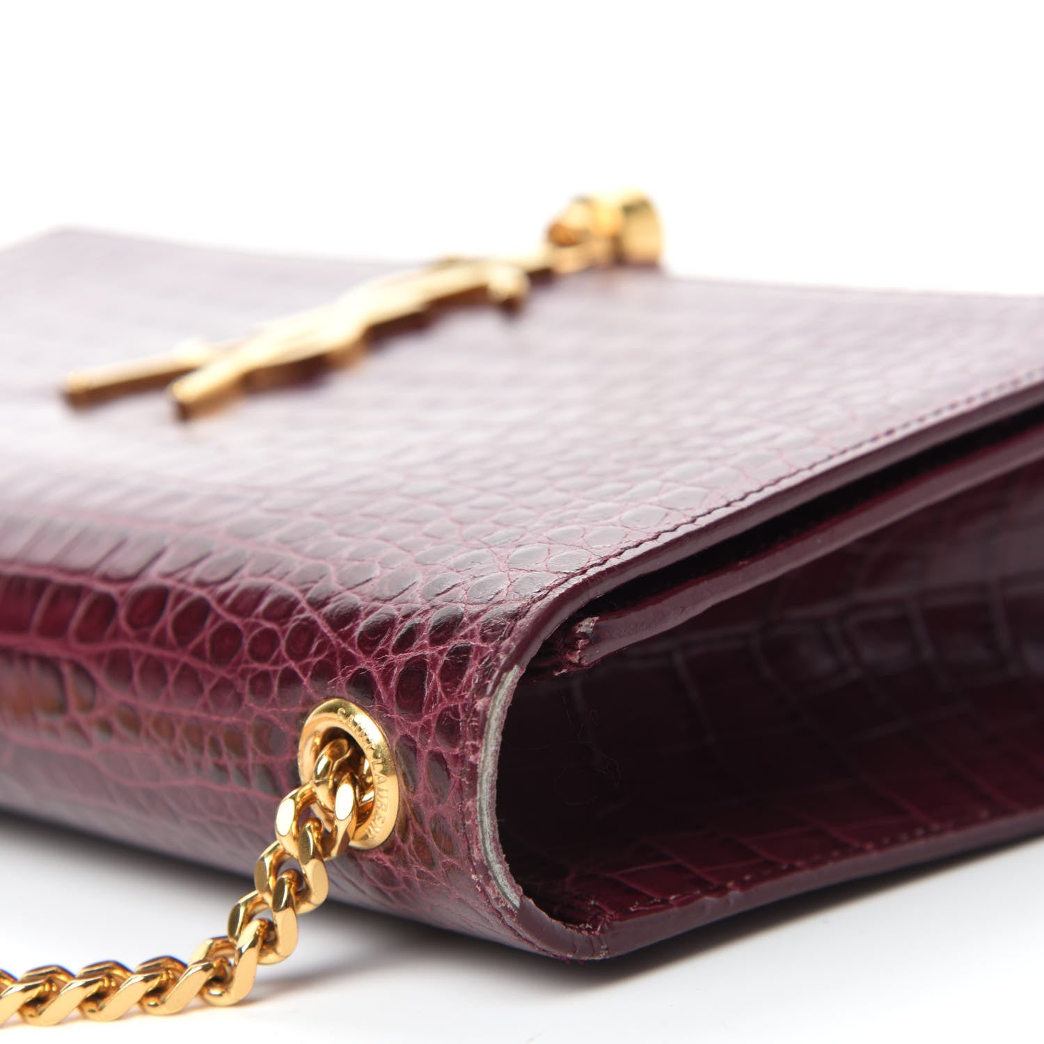 Saint Laurent Calfskin Crocodile Embossed Medium Classic Monogram Kate Tassel Satchel Dark Red 9 of 13
