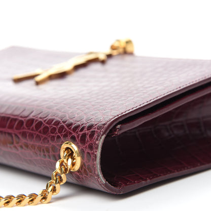 Saint Laurent Calfskin Crocodile Embossed Medium Classic Monogram Kate Tassel Satchel Dark Red 9 of 13