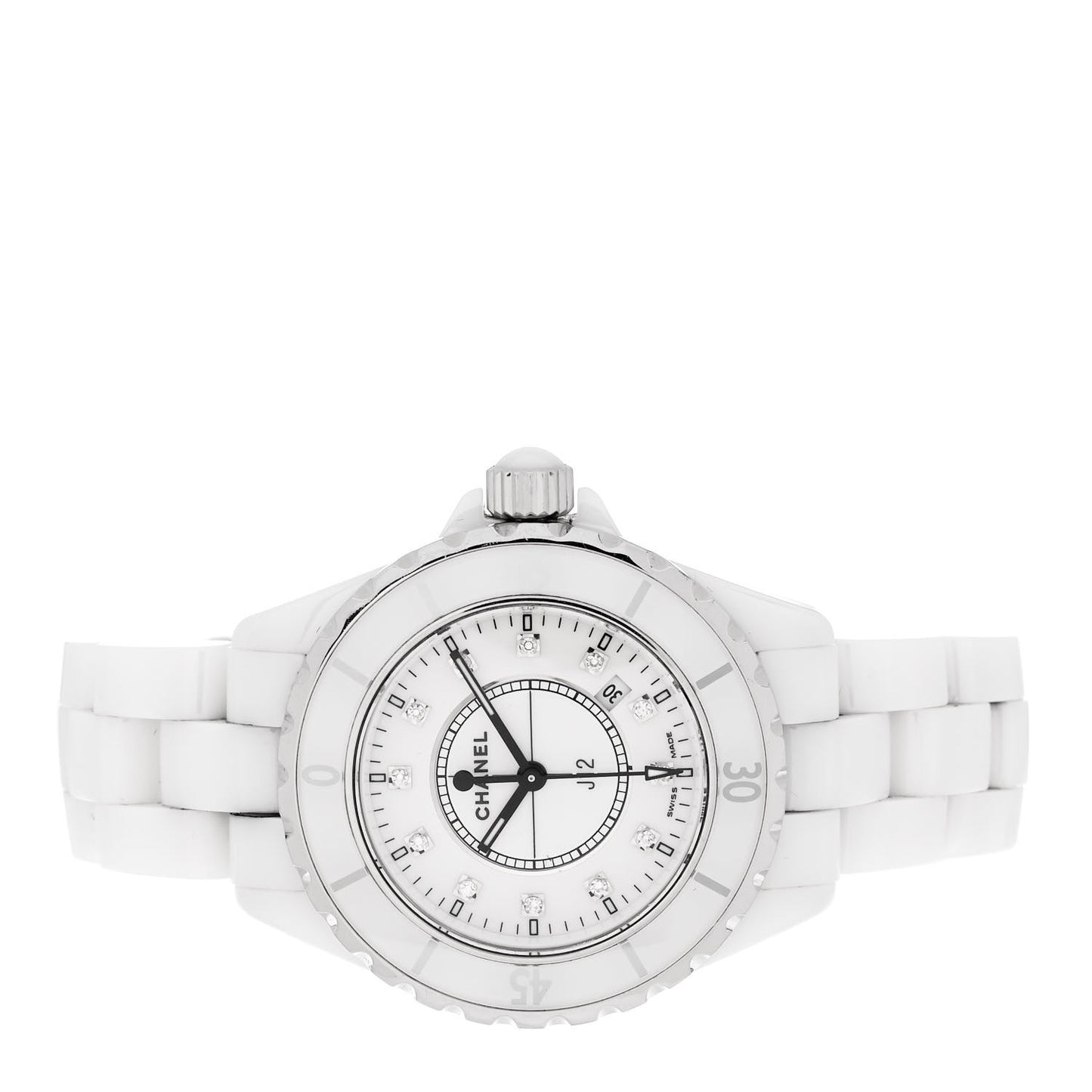 Stainless Steel Ceramic Diamond 33mm J12 Quartz Watch White